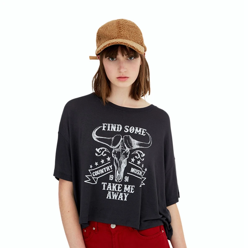 Black short sleeve bullhead printed t shirts for women ladies summer casual loose oversize country music printed tees tops
Black short sleeve bullhead printed t shirts for women ladies summer casual loose oversize country music printed tees tops