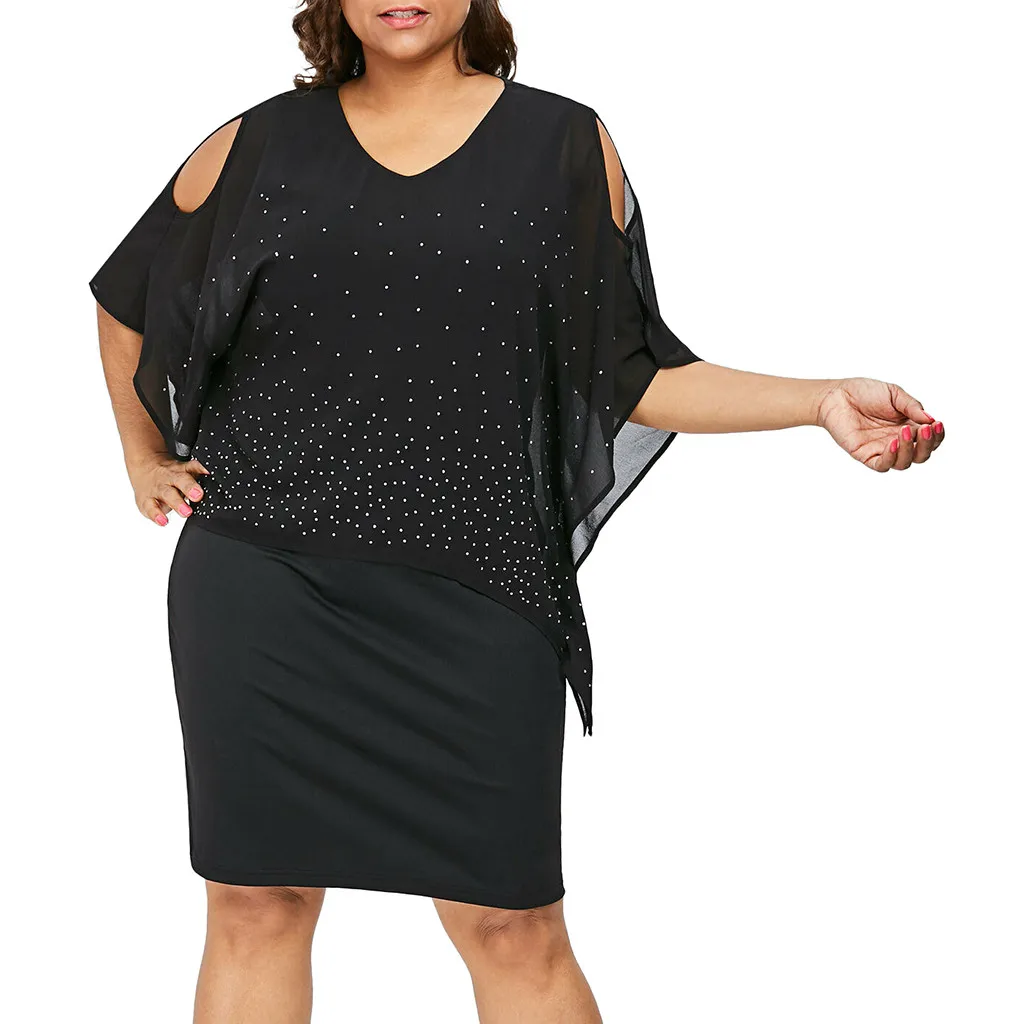 Women Plus Size O-Neck Solid Strapless Shoulder Overlay Asymmetric Diamonds Dress Summer Women Casual Large Size Dress G0401#20
Women Plus Size O-Neck Solid Strapless Shoulder Overlay Asymmetric Diamonds Dress Summer Women Casual Large Size Dress G0401#20