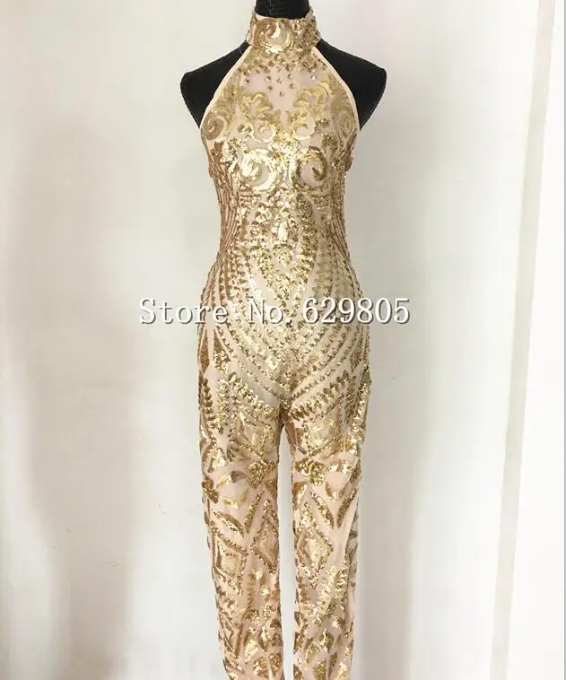 Fashion Gold Sequins Rompers Sexy Bodysuit Costume Party Dress Female Singer Stage Nightclub Performance Sleeveless Jumpsuit
Fashion Gold Sequins Rompers Sexy Bodysuit Costume Party Dress Female Singer Stage Nightclub Performance Sleeveless Jumpsuit