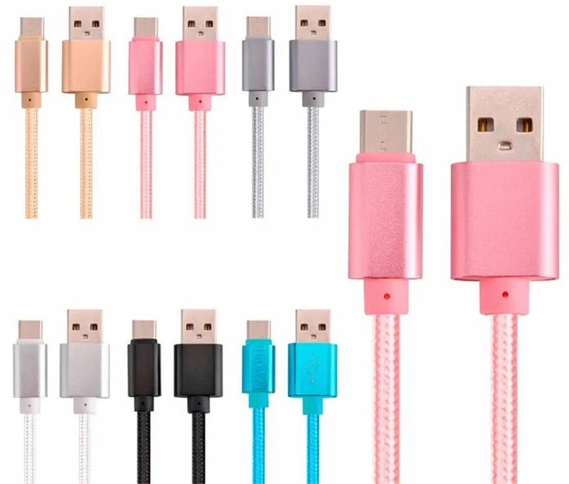 500pcs 1M 2M 3M type c Braided Flat USB Cable Universal Woven cable accessory bundles for samsung s8 s9 plus | Мобильные телефоны и