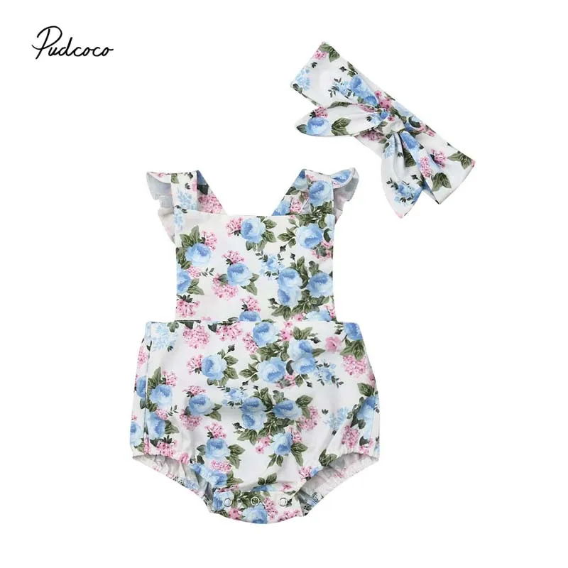 2019 брендовый милый боди с цветочным принтом для новорожденных девочек повязка на
