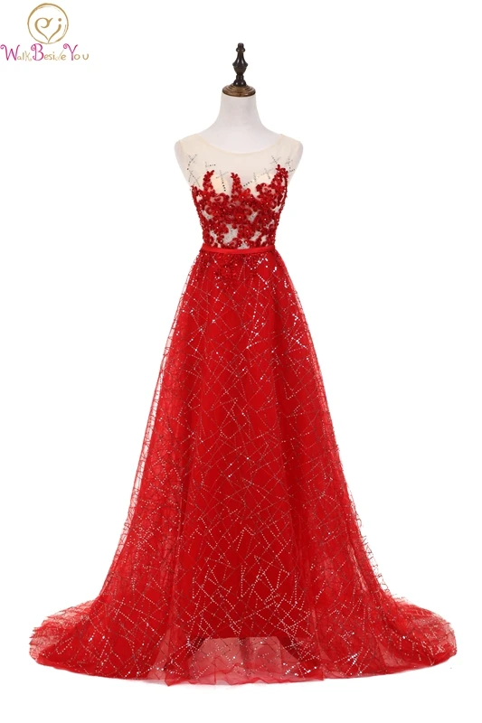 Bright Red Prom Dresses A-line Sequined Lace O-neck Sleeveless Sweep Train Beading Custom Made Zipper Illusion Evening Dresses
Bright Red Prom Dresses A-line Sequined Lace O-neck Sleeveless Sweep Train Beading Custom Made Zipper Illusion Evening Dresses