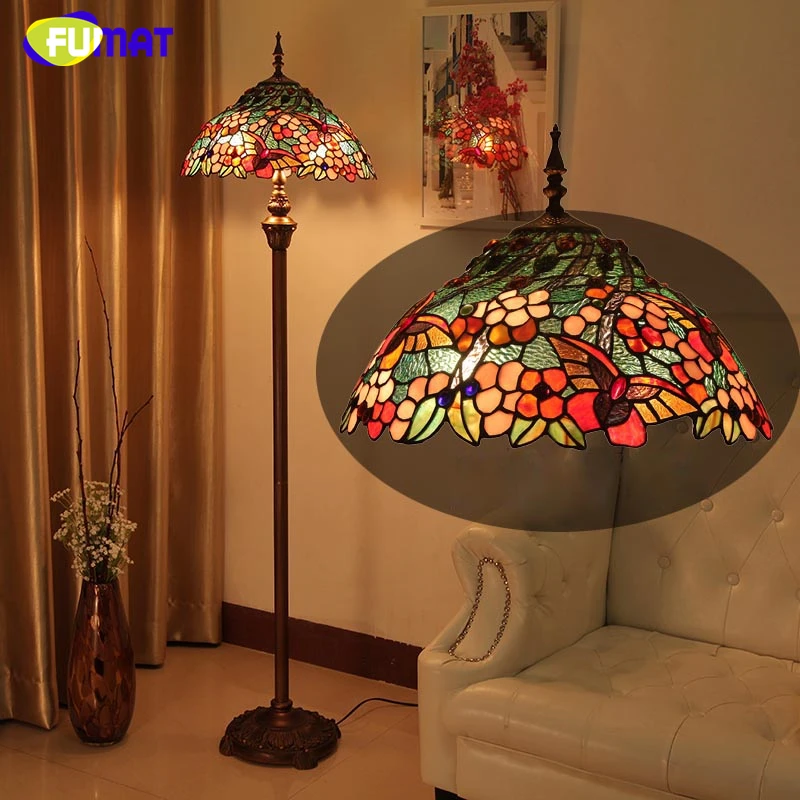 

FUMAT European Tiffany Stained Glass Floor Lamps Home Decor Butterfly Shade Floor Lights Stand For Living Room LED Floor Lamp