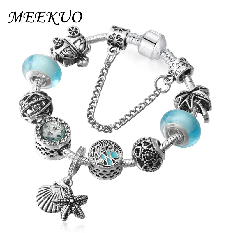 MEEKUO Jewelry Antique Silver Starfish shell Charm Bracelet Luminous Glass Beads Fits European Style Bracelets for women BL0262
MEEKUO Jewelry Antique Silver Starfish shell Charm Bracelet Luminous Glass Beads Fits European Style Bracelets for women BL0262