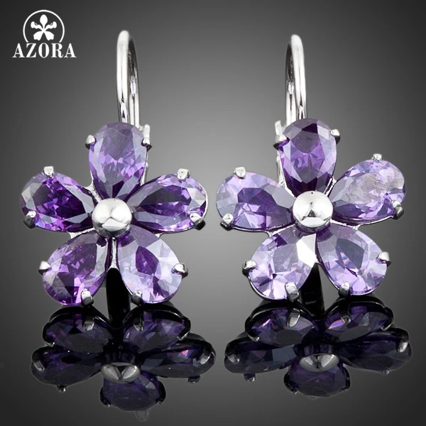 Image Platinum Plated Purple Flower SWA ELEMENTS Austrian Crystal Stud Earrings FREE SHIPPING!(Azora TE0005)