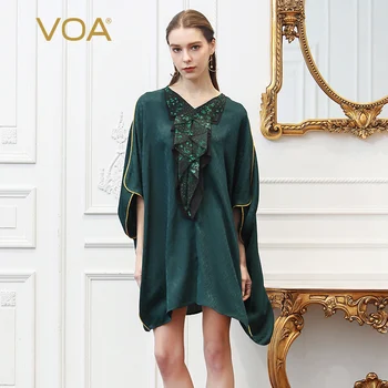 VOA Silk V Neck T Shirt Women Tops Tee Green Casual Plus Size Loose 5XL Pullover Summer Bat Sleeve Ruffle Comfort Leisure B399
VOA Silk V Neck T Shirt Women Tops Tee Green Casual Plus Size Loose 5XL Pullover Summer Bat Sleeve Ruffle Comfort Leisure B399
