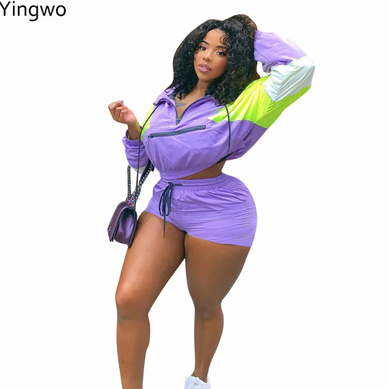 Purple/Green/White Patchwork Style Street Fashion Woman Two Pieces Set Windbreaker Style Front Zipper Details Hooded Short Suit
Purple/Green/White Patchwork Style Street Fashion Woman Two Pieces Set Windbreaker Style Front Zipper Details Hooded Short Suit