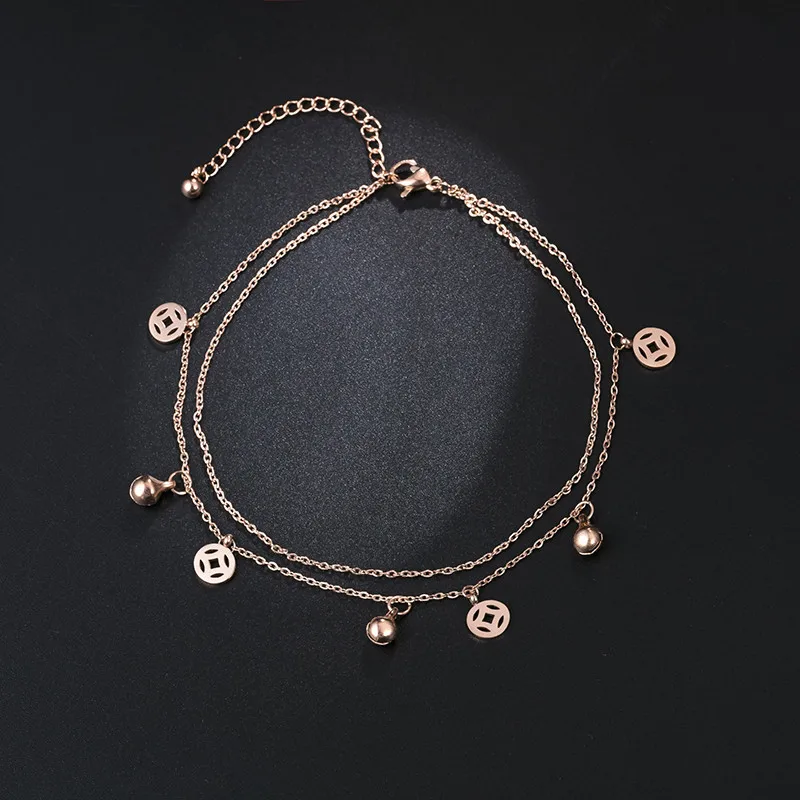 New Titanium Steel Fashion Double Tag Charm Anklet Classic Rose Gold Bell Copper Coins Anklets Jewelry For Women AN18002
New Titanium Steel Fashion Double Tag Charm Anklet Classic Rose Gold Bell Copper Coins Anklets Jewelry For Women AN18002