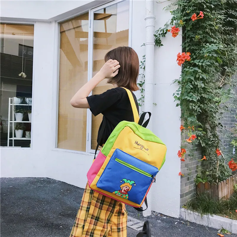 Menghuo Panelled Backpack Women Large Capacity School Backpack Bags for Girls 2018 Clown Printing Ultralight Backpack MochilasIMG_8333