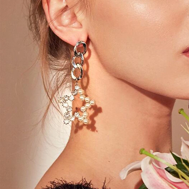 Classical Pentagram Pearl Gold Silver Earrings Exquisite Lady Pendant Earrings Wedding Jewelry Gifts Female Earring Set
Classical Pentagram Pearl Gold Silver Earrings Exquisite Lady Pendant Earrings Wedding Jewelry Gifts Female Earring Set