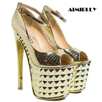 Aimirlly Women Shoes Peep Toe High Heels Pumps Sky High Platform Rivets Sexy Heels Party Clubwear Shoes Black Gold Silver 19CM
Aimirlly Women Shoes Peep Toe High Heels Pumps Sky High Platform Rivets Sexy Heels Party Clubwear Shoes Black Gold Silver 19CM