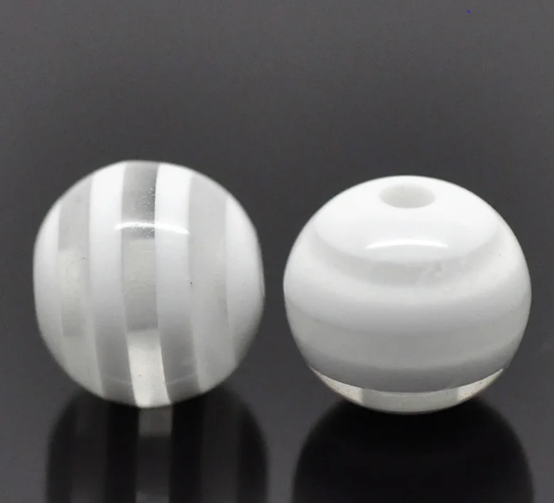 

Resin Spacer Beads Ball White Stripe Pattern About 10mm( 3/8") Dia, Hole: Approx 2mm, 15 PCs new