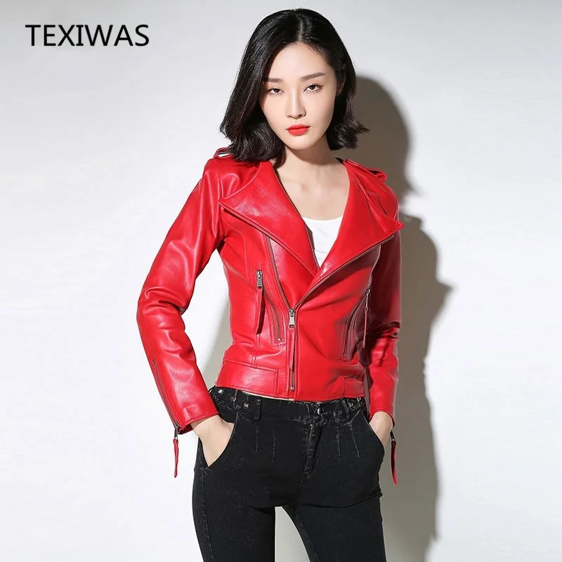 Leather Jacket Women Sheepskin Coat Autumn Red Black Female Jacket Spring moto biker Genuine Leather Jacket
Leather Jacket Women Sheepskin Coat Autumn Red Black Female Jacket Spring moto biker Genuine Leather Jacket