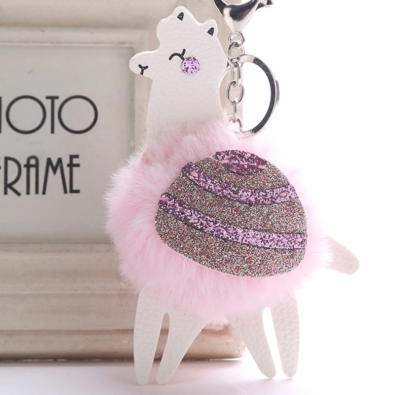 Fluffy Faux Rabbit Fur Ball PU Leather Alpaca Keychain Pompom Animal Women Car Keyring Holder Bag Pendant Charm Trinket Jewelry | Украшения