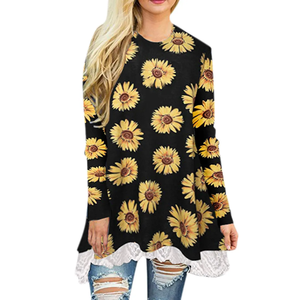 Women's Blouses Tops Autumn O Neck Long Sleeve Bohemian Floral Sunflower Printed Lace Patchwork Tops Women Clothes Blusas Mujer
Women's Blouses Tops Autumn O Neck Long Sleeve Bohemian Floral Sunflower Printed Lace Patchwork Tops Women Clothes Blusas Mujer