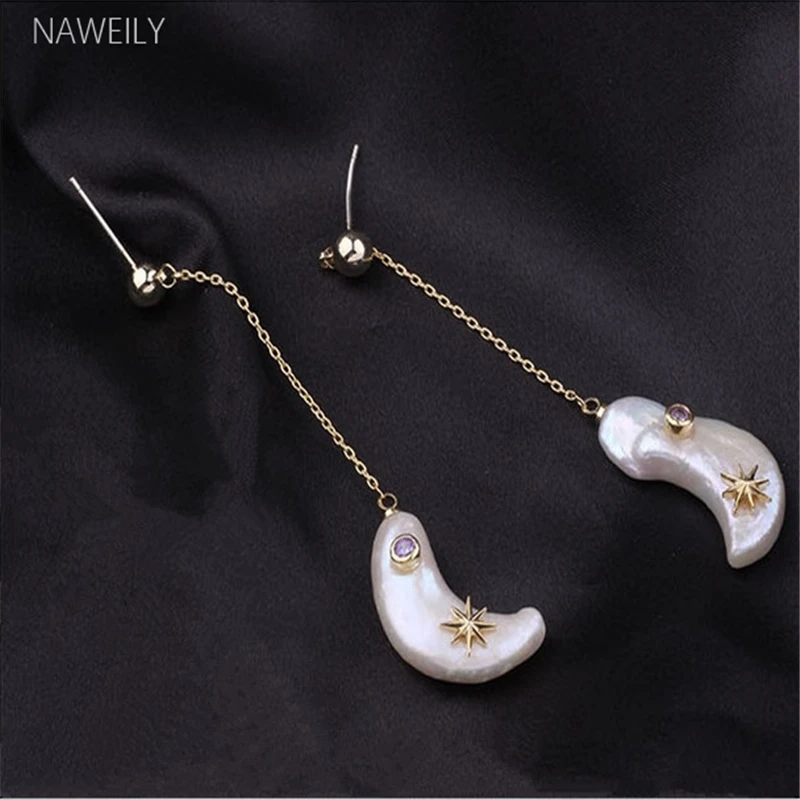 Vintage Natural Pearl Moon Earrings For Women Elegant Silver Pin Eight Awn Star Crystal Drop Earring Statement Baroque Jewelry
Vintage Natural Pearl Moon Earrings For Women Elegant Silver Pin Eight Awn Star Crystal Drop Earring Statement Baroque Jewelry