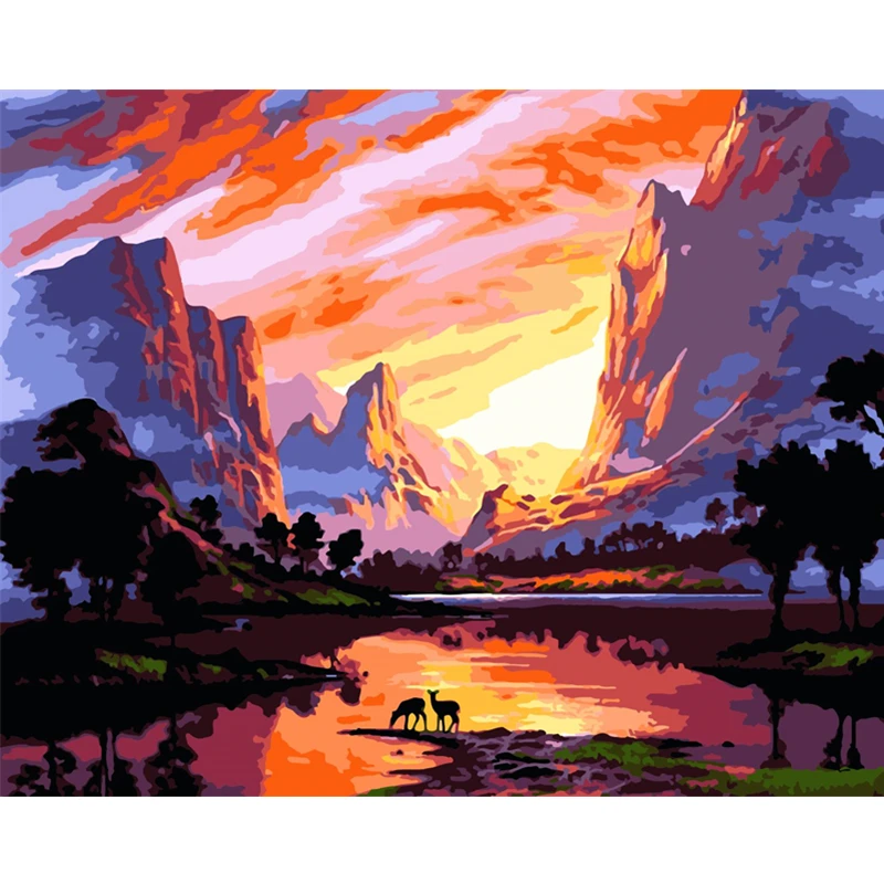 

Painting By Numbers DIY Dropshipping 50x65 60x75cm Sunset over the valley Scenery Canvas Wedding Decoration Art picture Gift