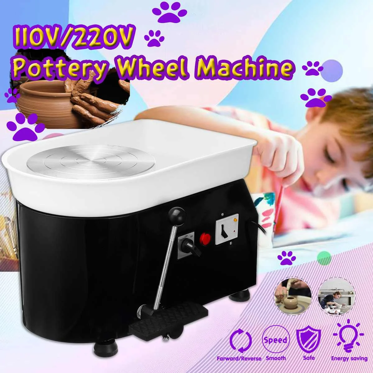 

Pottery Forming Machine 110V/220V 350W Electric Pottery Wheel DIY Clay Tool Tray Flexible Foot Pedal For Ceramic Work Ceramics