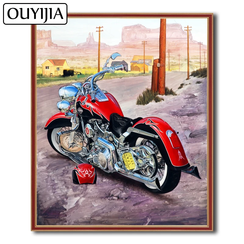 Фото OUYIJIA 5D DIY Diamond Locomotive Road Moto Cartoon Motorcycle Decoration Painting Embroidery Rhinestone Mosaic Cross | Дом и сад