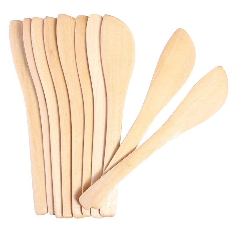 

1 Set 10 Bamboo And Peanut Butter Cheese Spreading Knife, Mask Wipe Wooden Dumpling Spoon Smudge Knife 10 Piece Set