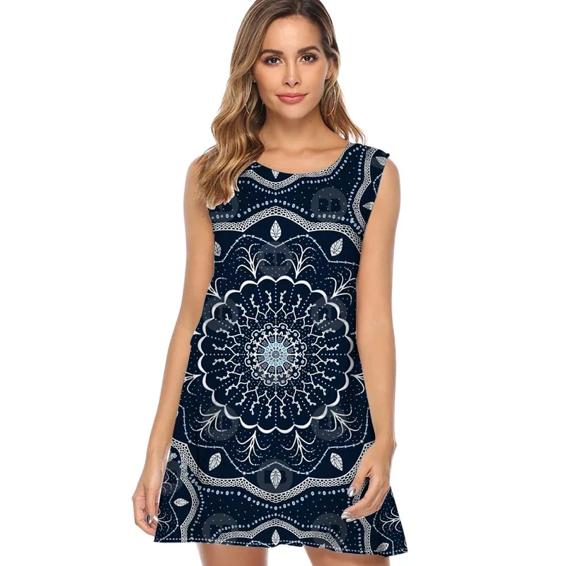 Women Summer Dresses Sexy Sleeveless Ladies Mini Short Dress 2019 Black White Blue Mandala Printed Vintage Beach Party Dresses
Women Summer Dresses Sexy Sleeveless Ladies Mini Short Dress 2019 Black White Blue Mandala Printed Vintage Beach Party Dresses