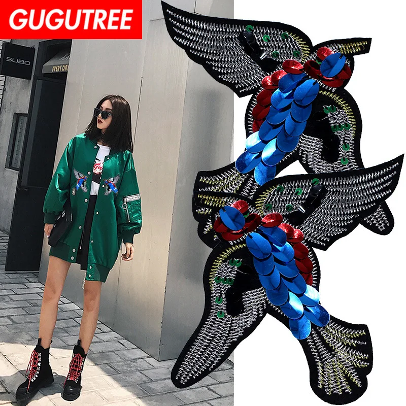 GUGUTREE embroidery Sequins big kingfisher patches bird patches badges applique patches for clothing XC-177
GUGUTREE embroidery Sequins big kingfisher patches bird patches badges applique patches for clothing XC-177