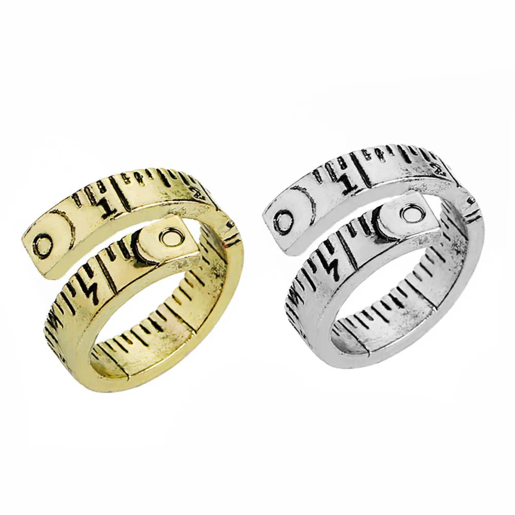 

zheFanku Gold Silver Color Measure Ruler Twisted Ring Women Men Fashion Adjustable Measuring Tape Ring Jewelry Party Gift Ring