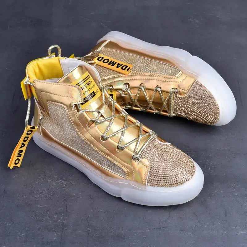 WEISHIMIBANG Luxury Mens Gold Leisure Shoes High Top British Fashion Forward Silver Casual Comfort Shoes Breathable Rhinestone
WEISHIMIBANG Luxury Mens Gold Leisure Shoes High Top British Fashion Forward Silver Casual Comfort Shoes Breathable Rhinestone