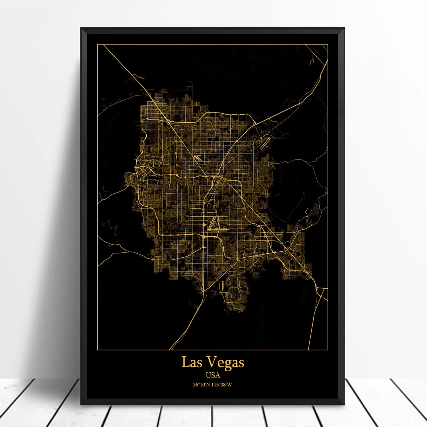 Лас-Вегаса США современный город Золотая карта холст искусство печать Декор для