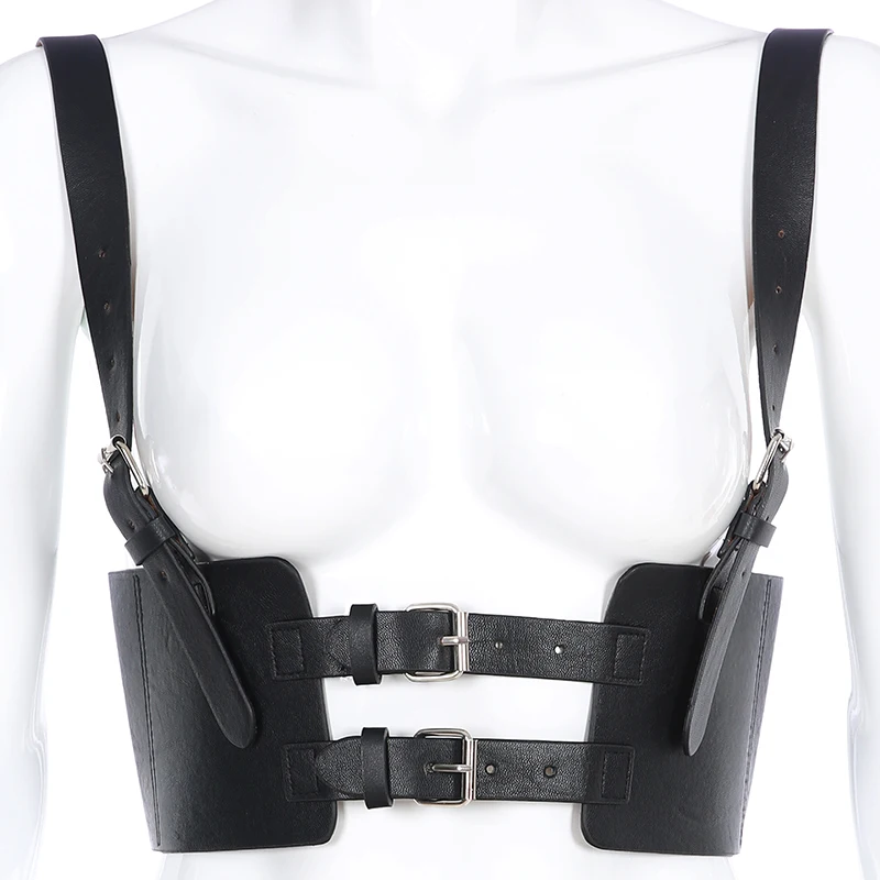 Darlingaga Streetwear Black PU Leather Crop Top Women Festival Cami Buckle Vest Cummerbunds Adjustable Summer Top Cropped Tanks