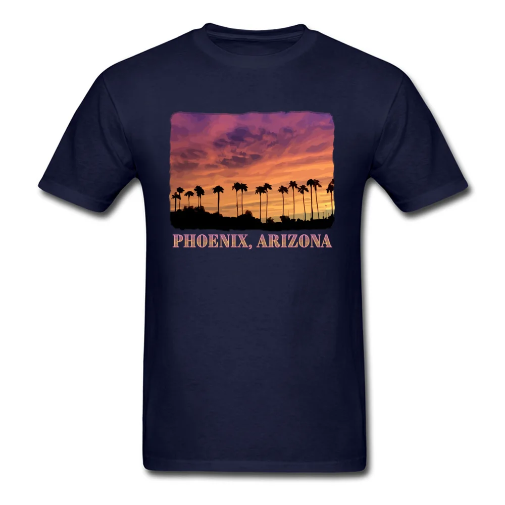 Newest Adult T-shirts Crew Neck Short Sleeve Cotton Casual T Shirt Hip hop Clothing Shirt Free Shipping Phoenix Arizona Beautiful Sunset Palm Trees navy