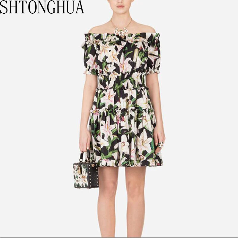 SHTONGHUA Women Runway Off Shoulder Holiday Beach Dress New Summer Print Lily Floral Ruffles Mini Dress Sexy Slash Neck Vestidos
SHTONGHUA Women Runway Off Shoulder Holiday Beach Dress New Summer Print Lily Floral Ruffles Mini Dress Sexy Slash Neck Vestidos