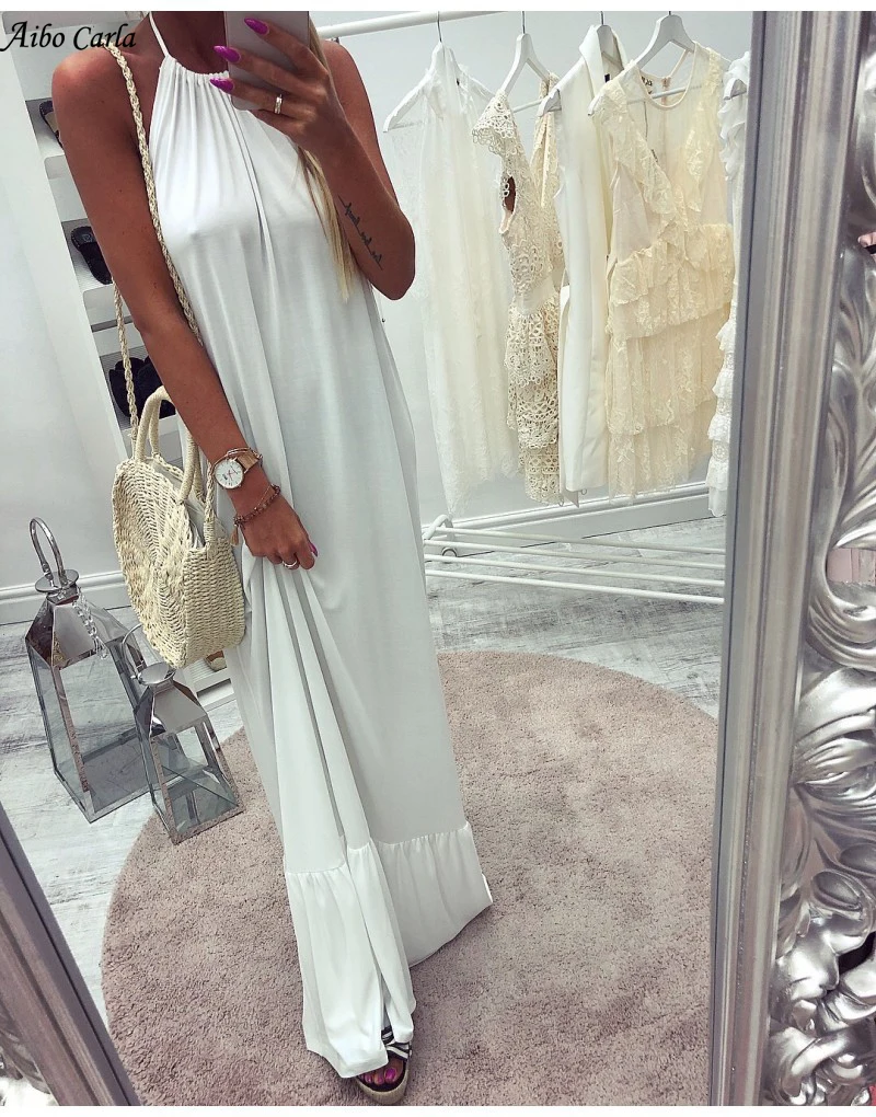 New Women Elegant White Maxi Sexy Backless Halter Beach Long Boho Dress Casual Solid Loose 2018 Summer Ruffle Dresses Vestido
New Women Elegant White Maxi Sexy Backless Halter Beach Long Boho Dress Casual Solid Loose 2018 Summer Ruffle Dresses Vestido