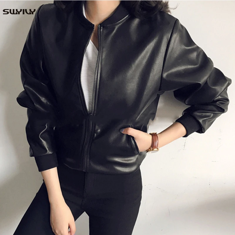SWYIVY Leather Jacket Faux Leather Womens Aviator Jacket Coats 2019 Spring New Female Short Coat One Size Leather Jackets Black
SWYIVY Leather Jacket Faux Leather Womens Aviator Jacket Coats 2019 Spring New Female Short Coat One Size Leather Jackets Black