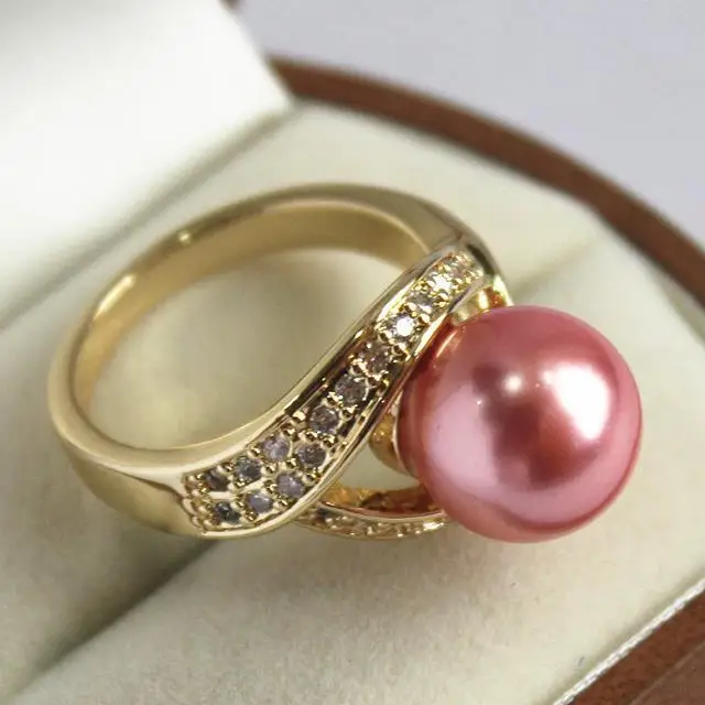 belle dame 18 kgp avec dcores de cristal& 12mm vermillon shell anneau perle( #7 8 9 10) | Украшения и аксессуары