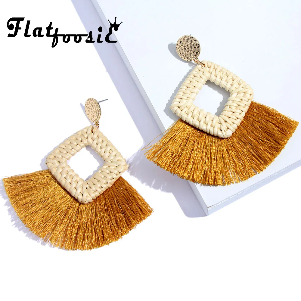 Flatfoosie New Rattan Weave Dangle Earrings For Women Bohemia Fashion Sector Tassel Large Square Straw Knit Drop Earring Jewelry
Flatfoosie New Rattan Weave Dangle Earrings For Women Bohemia Fashion Sector Tassel Large Square Straw Knit Drop Earring Jewelry