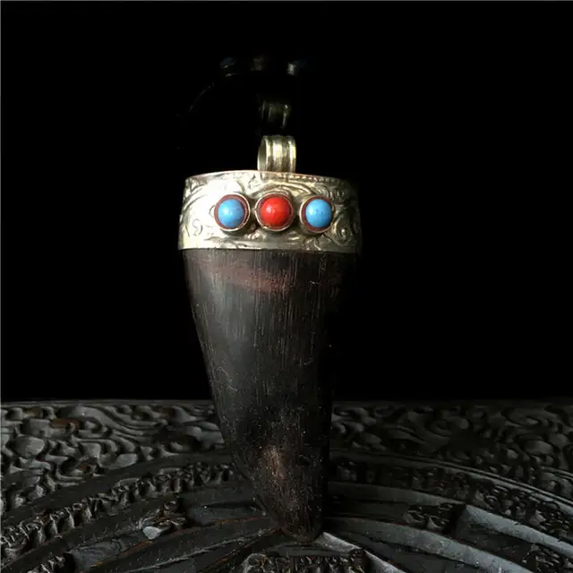 Amulette Tibétaine en Corne de Mouton Naturelle, PmotTibet Ethnique, Décor Familial, Arts TBP219 2