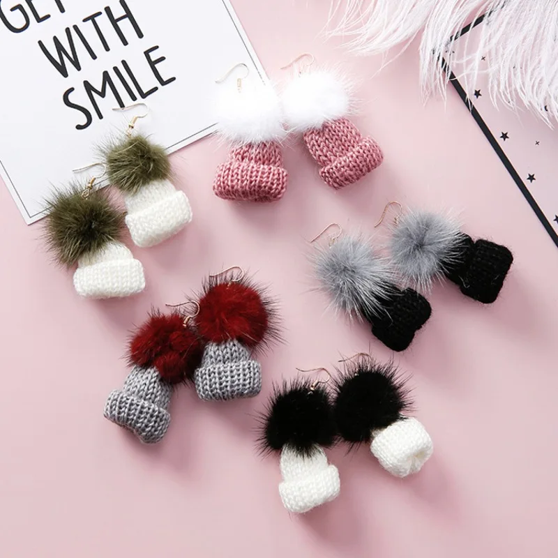 New Romantic Korean Sweet Knitted Hat Drop Earrings Cute Pompom Fur Ball Dangle Earring for Women Girls Party Jewelry
New Romantic Korean Sweet Knitted Hat Drop Earrings Cute Pompom Fur Ball Dangle Earring for Women Girls Party Jewelry