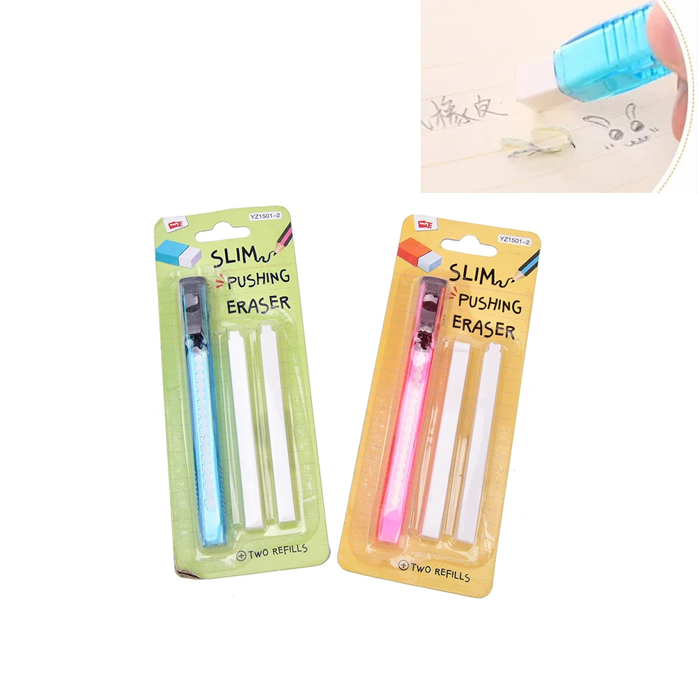 Scalable Refills Cute Sliding Pushing Eraser Set With Two Refills Office School Kids Prize Writing Drawing Size: 16.5*6.3 cm
Scalable Refills Cute Sliding Pushing Eraser Set With Two Refills Office School Kids Prize Writing Drawing Size: 16.5*6.3 cm