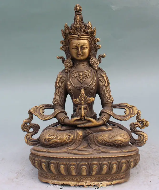 

Old Tibet Buddhism Temple Copper Amitayus longevity God Goddess Buddha Statue/