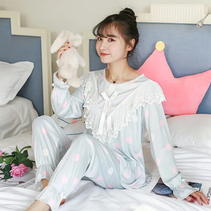 2019 new Ladies pajamas set cotton long sleeve cute princess Korean pullover spring and autumn women's household clothing set
2019 new Ladies pajamas set cotton long sleeve cute princess Korean pullover spring and autumn women's household clothing set
