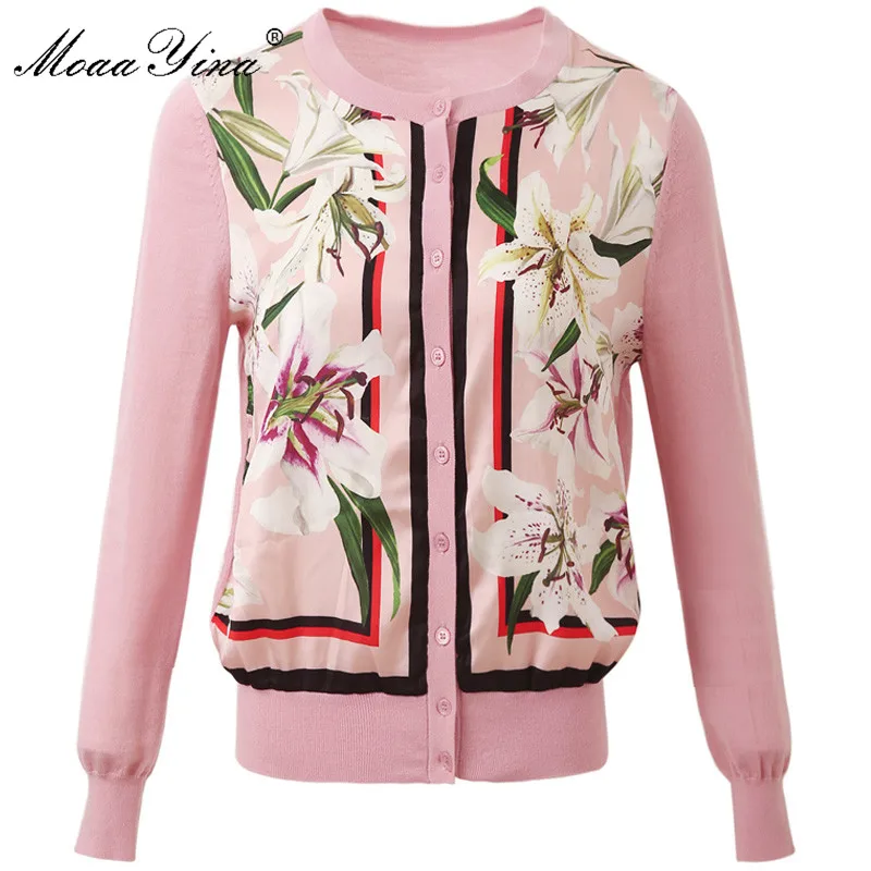 MoaaYina Fashion Knitting Pullovers Sweater Spring Women Long sleeve lily Floral-Print Casual | Женская одежда