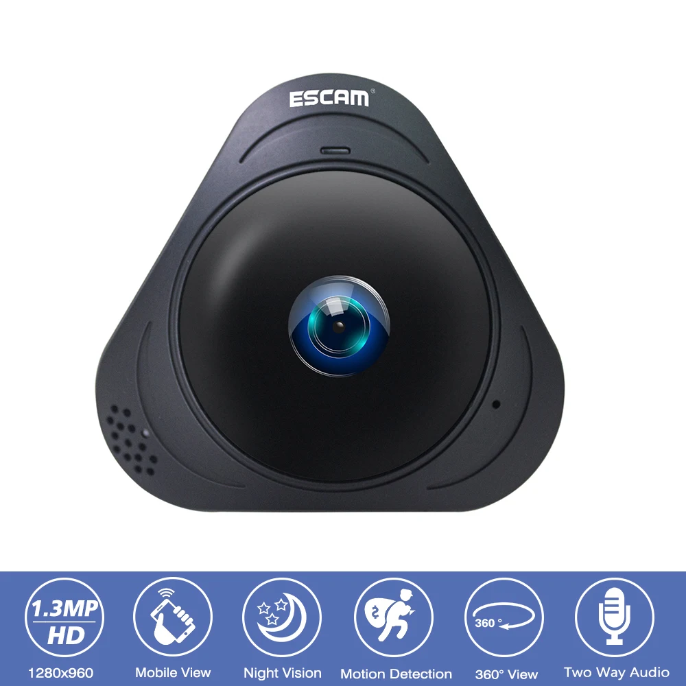 

ESCAM Q8 360 Degree Panoramic CCTV Surveillance Security Camera HD 960P Wifi IP Camera Wireless Fisheye VR Camera 2 Way Audio