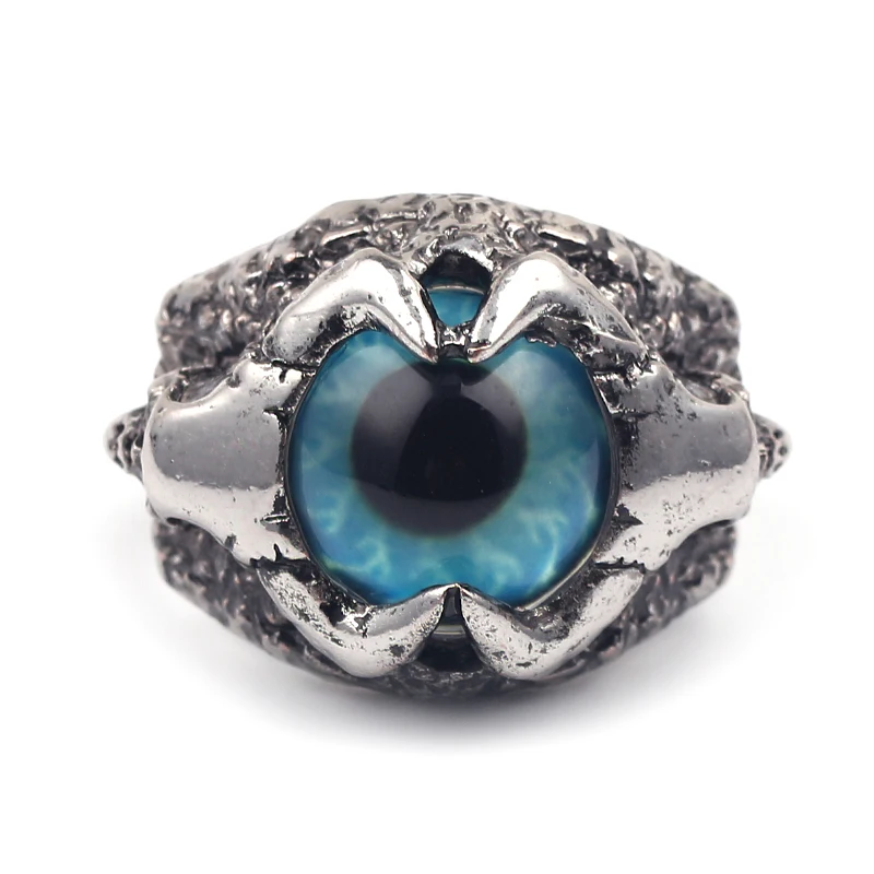 Фото Мужское Винтажное кольцо с голубым глазом и черепом высококачественное