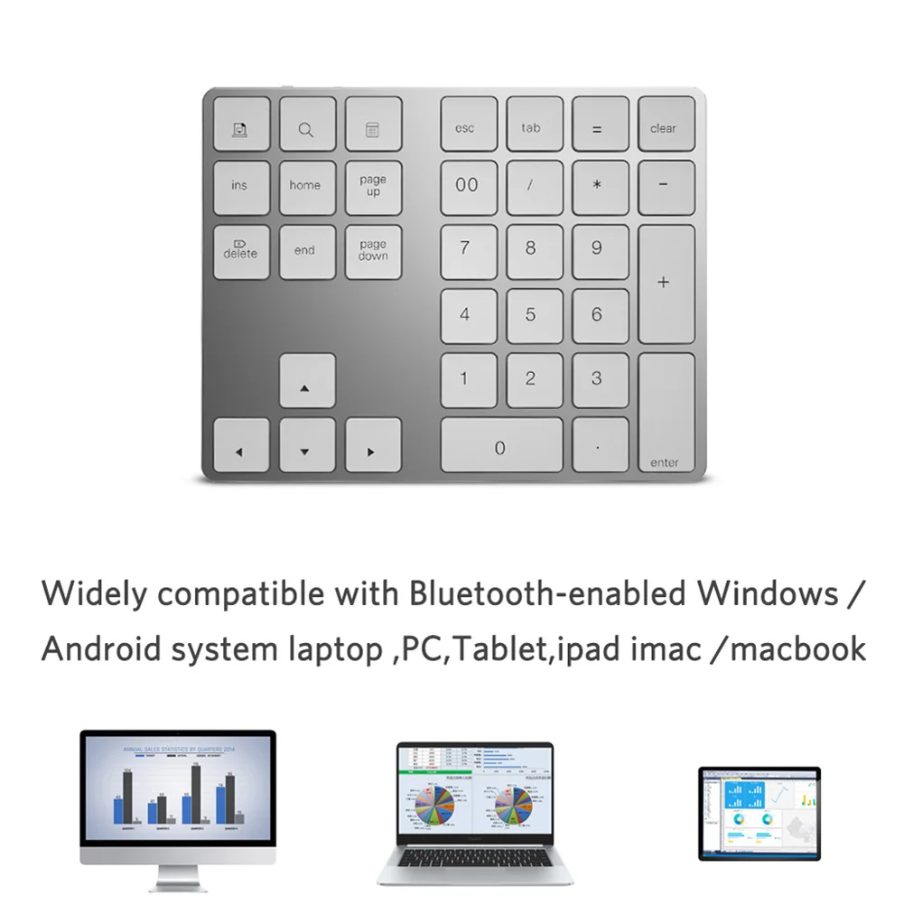 Bluetooth Number Pad Keyboard Numeric Mini 34 Keys Aluminum Alloy for iOS Android -Drop
Bluetooth Number Pad Keyboard Numeric Mini 34 Keys Aluminum Alloy for iOS Android -Drop