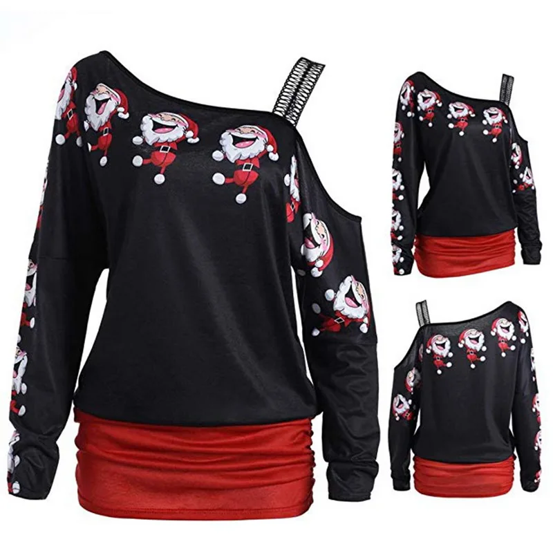 2018 Winter Christmas Cute Shirt Women Sexy Off Shoulder Top Patchwork Long Sleeve Print Santa Christmas T-shirt Female
2018 Winter Christmas Cute Shirt Women Sexy Off Shoulder Top Patchwork Long Sleeve Print Santa Christmas T-shirt Female