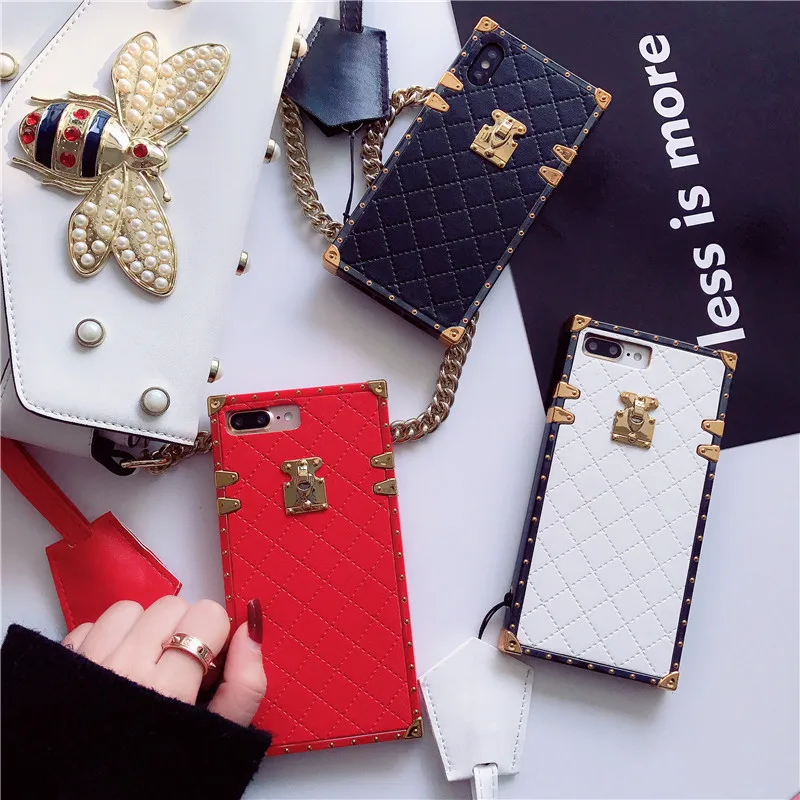 LUDI Europe Geometric Pattern Gold Button PU Phone Case For iphone 7 Case for iphone X 6S 6 8 Plus Back Cover Luxury Fashion 1