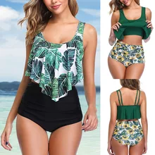 S-2XL plus size mulher maiô 2020 sexy retro plissado biquíni conjunto floral impressão tankini push up maiô mujer(China)