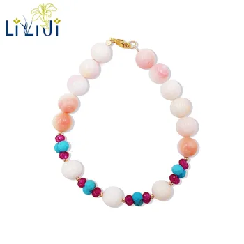 Lii Ji Natural Pink Conch Shell,Lab-created Ruby,Dyed Turquoise 925 Sterling Silver 18K Gold Plated/9K GF Bracelet
Lii Ji Natural Pink Conch Shell,Lab-created Ruby,Dyed Turquoise 925 Sterling Silver 18K Gold Plated/9K GF Bracelet