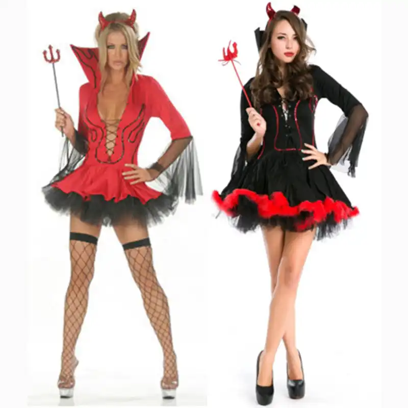 Halloween Kleding Costumes Adult Women Evil Black Red Demon